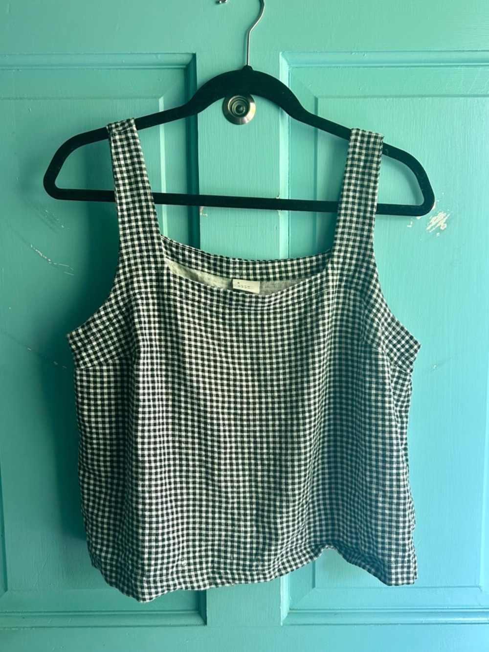 a new day Black & White Gingham Square-Neck Tank